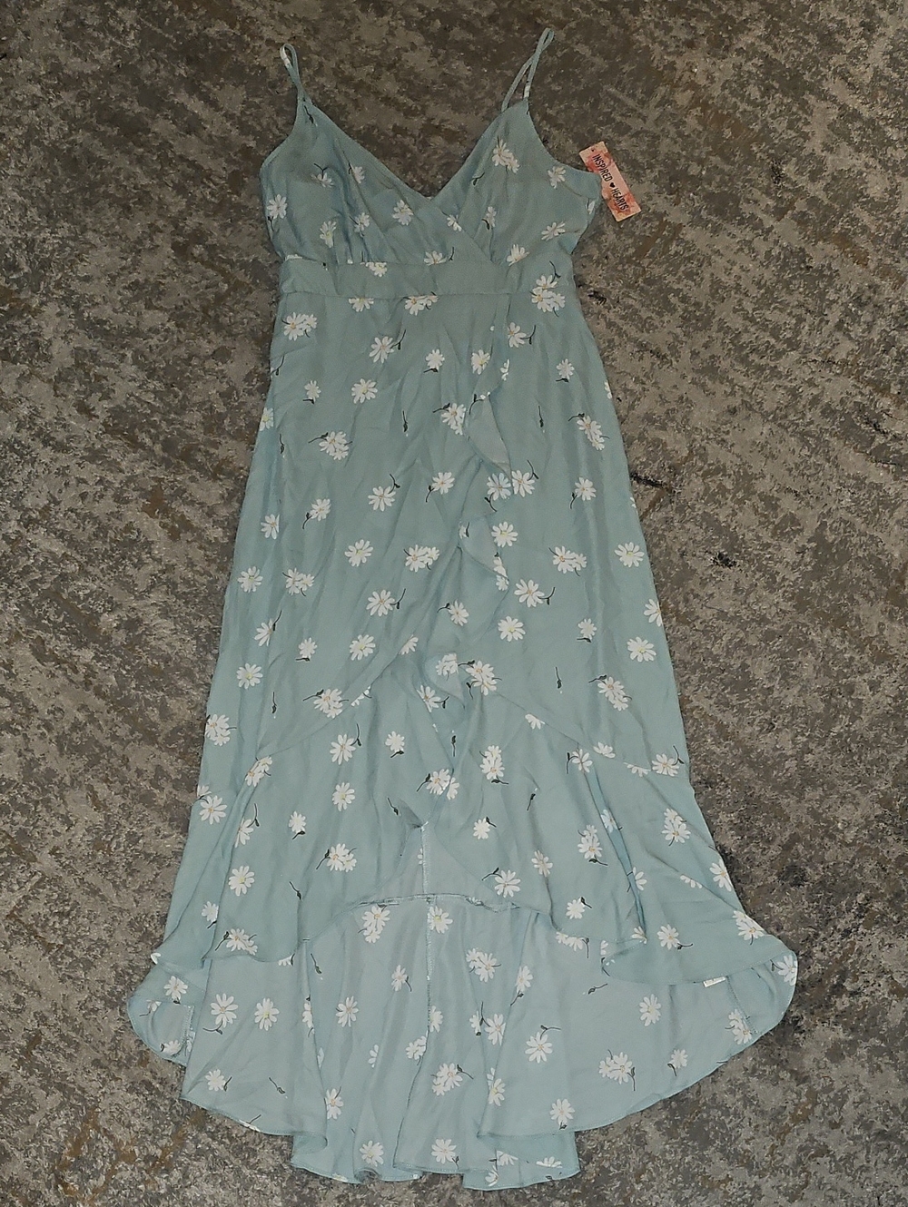Inspired Hearts Floral Ruffle Maxi High & Low Sage Green Dress XL